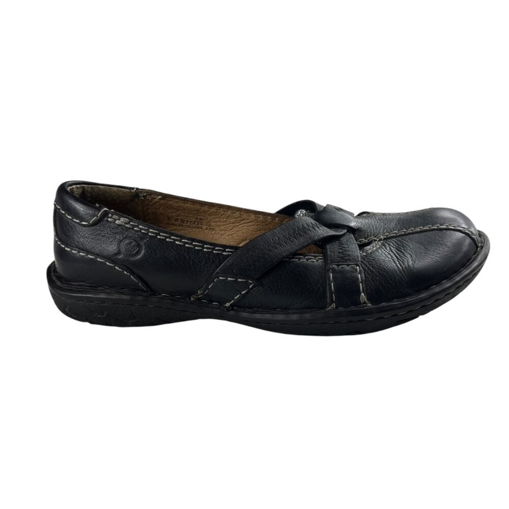 Born Leather Upper Black Crisscross Stretchy Strap Flats Shoes Size 7 M Boho